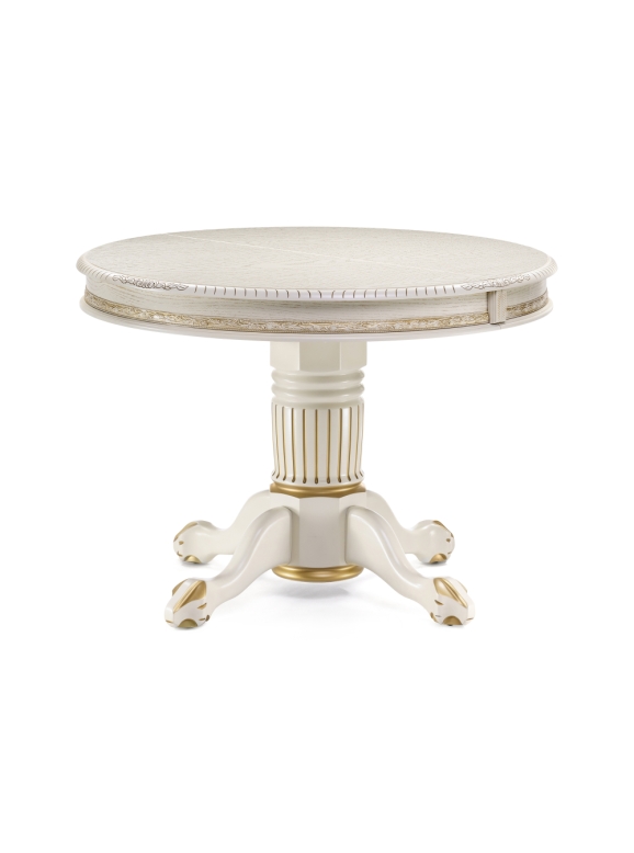 Деревянный стол Альфред 110(160)х110х80 слоновая кость с золотой патиной