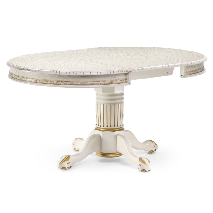 Деревянный стол Альфред 110(160)х110х80 слоновая кость с золотой патиной