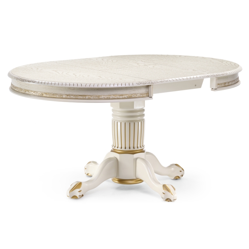 Деревянный стол Альфред 110(160)х110х80 слоновая кость с золотой патиной