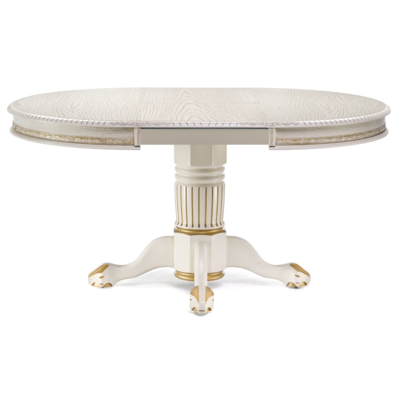 Деревянный стол Альфред 110(160)х110х80 слоновая кость с золотой патиной