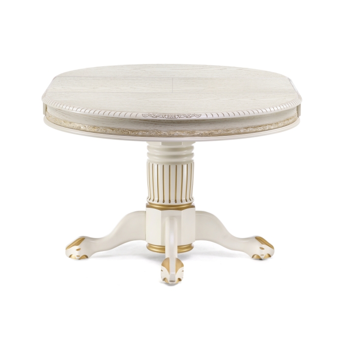 Деревянный стол Альфред 110(160)х110х80 слоновая кость с золотой патиной