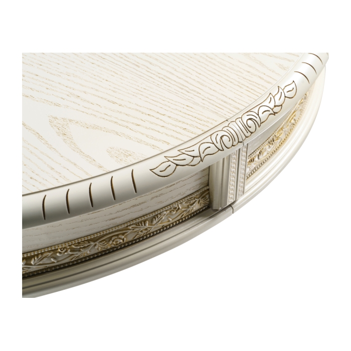 Деревянный стол Альфред 110(160)х110х80 слоновая кость с золотой патиной