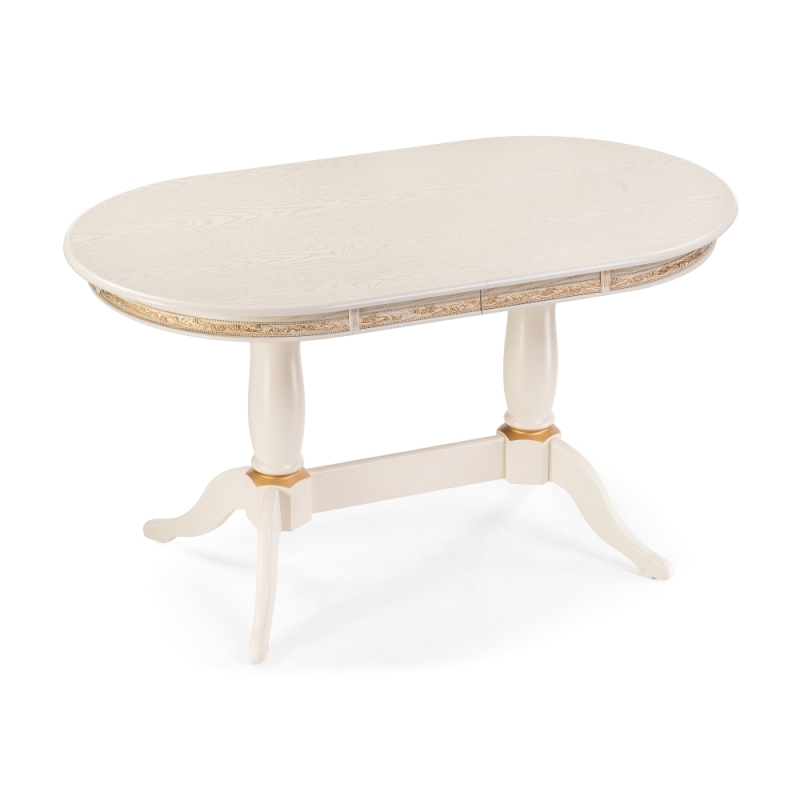 Деревянный стол Джил 140(180)х80х78 слоновая кость с золотой патиной