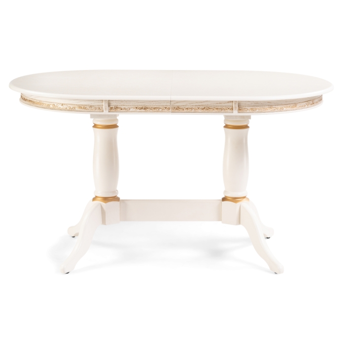 Деревянный стол Джил 140(180)х80х78 слоновая кость с золотой патиной