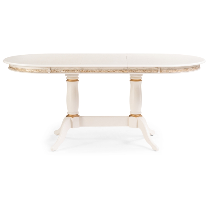 Деревянный стол Джил 140(180)х80х78 слоновая кость с золотой патиной