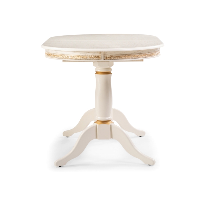 Деревянный стол Джил 140(180)х80х78 слоновая кость с золотой патиной