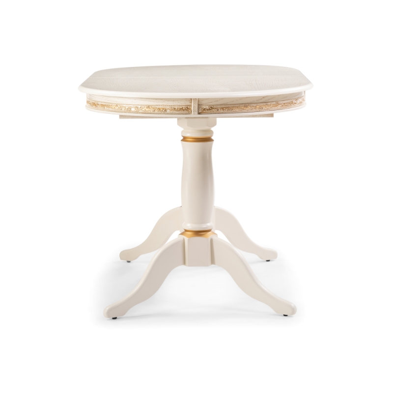 Деревянный стол Джил 140(180)х80х78 слоновая кость с золотой патиной