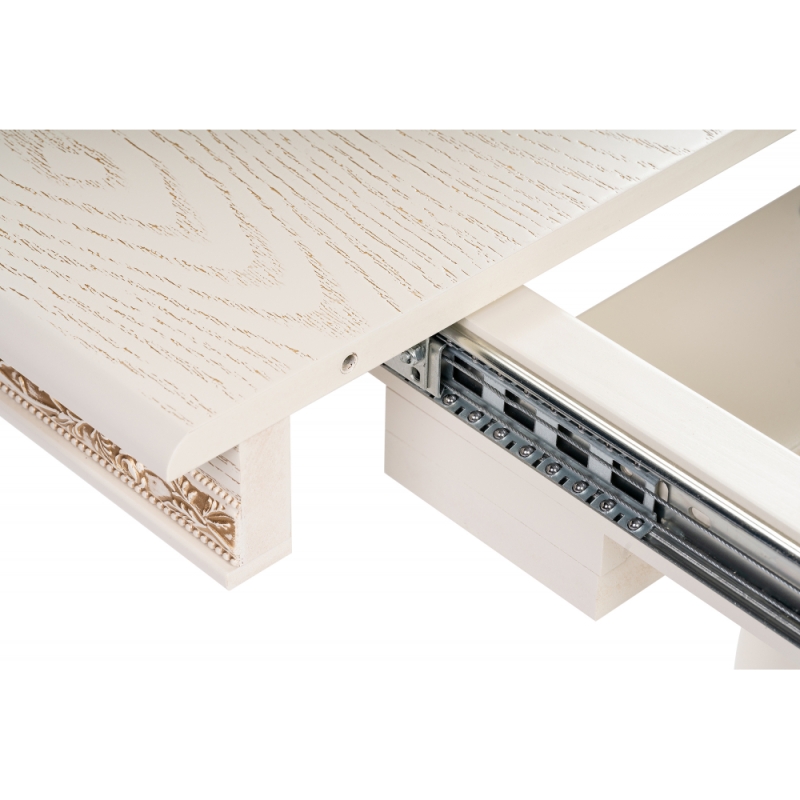 Деревянный стол Джил 140(180)х80х78 слоновая кость с золотой патиной