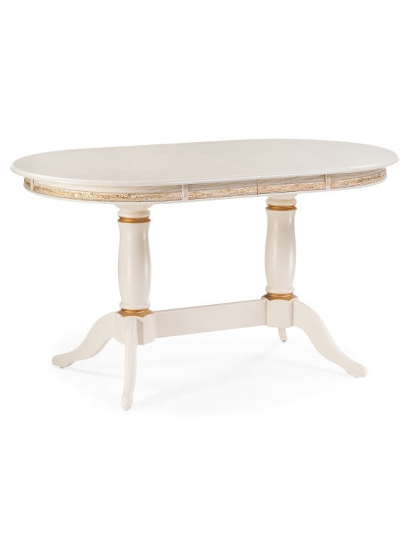 Деревянный стол Джил 140(180)х80х78 слоновая кость с золотой патиной