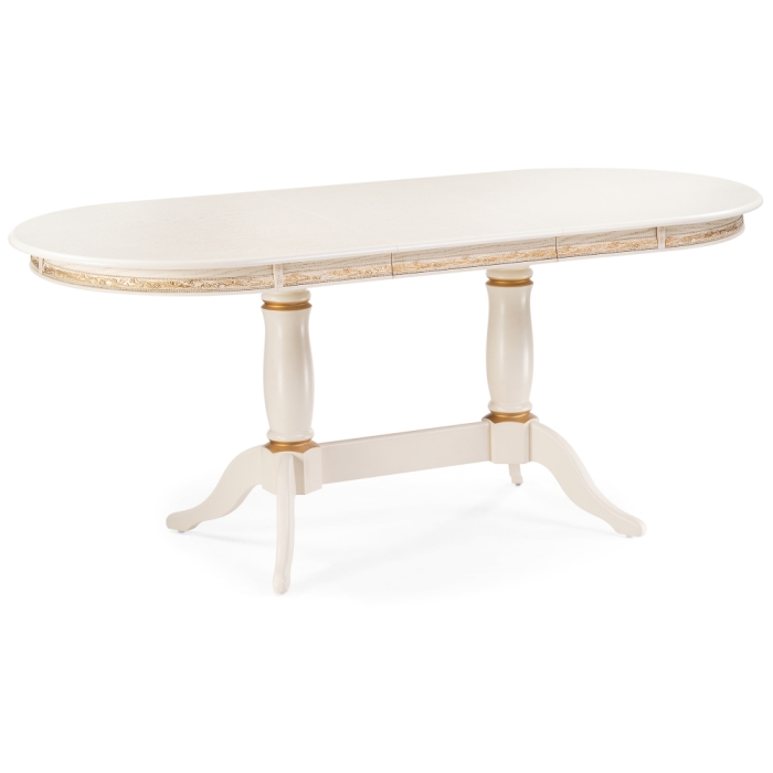 Деревянный стол Джил 140(180)х80х78 слоновая кость с золотой патиной