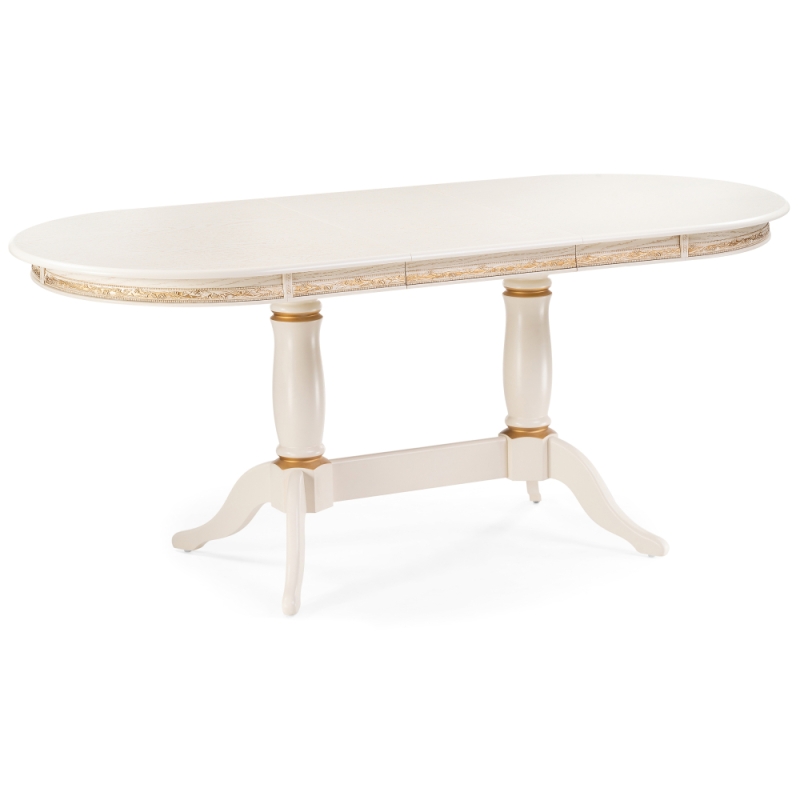 Деревянный стол Джил 140(180)х80х78 слоновая кость с золотой патиной