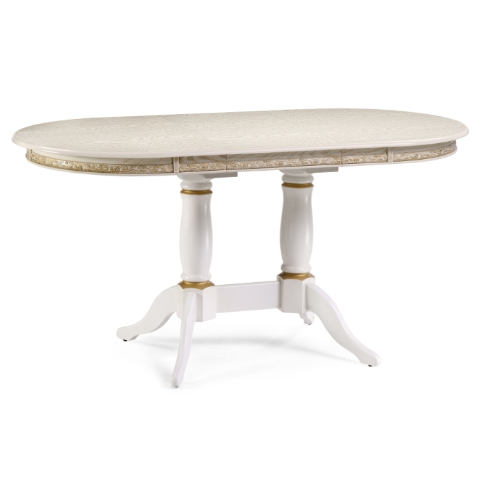 Деревянный стол Кантри 120(160)х80х75 слоновая кость с золотой патиной