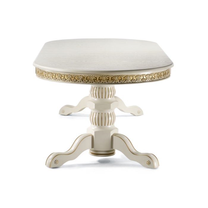 Деревянный стол Кассиль 260(330)х110х77 слоновая кость с золотой патиной