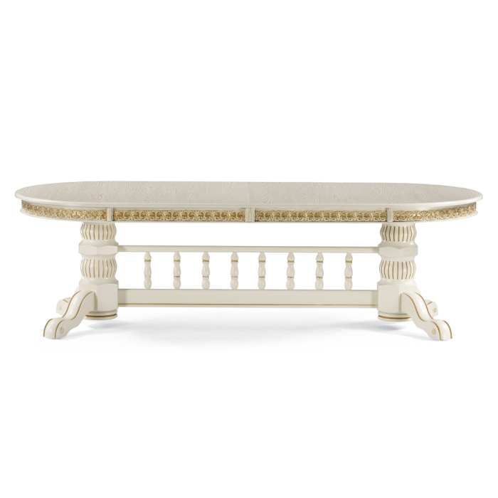 Деревянный стол Кассиль 260(330)х110х77 слоновая кость с золотой патиной