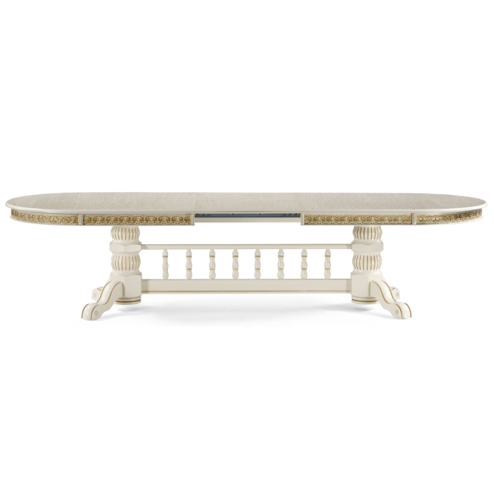 Деревянный стол Кассиль 260(330)х110х77 слоновая кость с золотой патиной