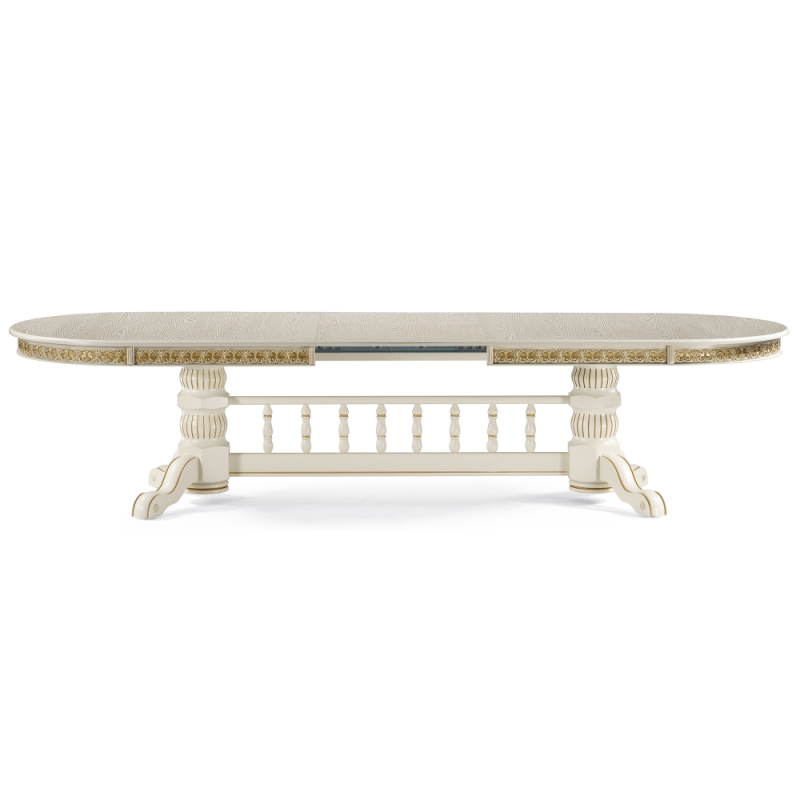 Деревянный стол Кассиль 260(330)х110х77 слоновая кость с золотой патиной