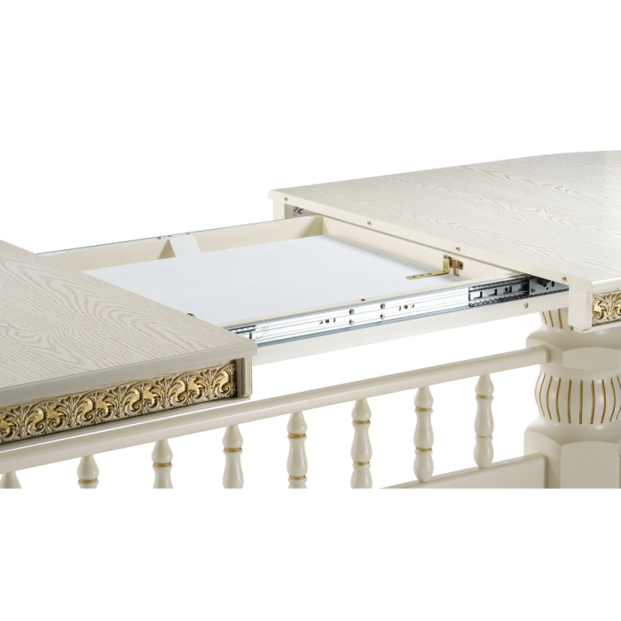 Деревянный стол Кассиль 260(330)х110х77 слоновая кость с золотой патиной