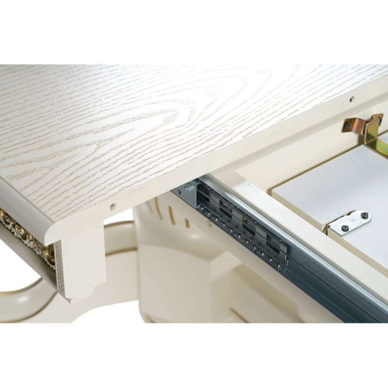 Деревянный стол Кассиль 260(330)х110х77 слоновая кость с золотой патиной