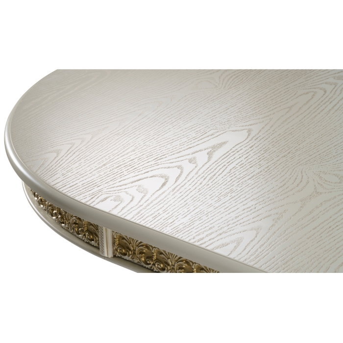 Деревянный стол Кассиль 260(330)х110х77 слоновая кость с золотой патиной