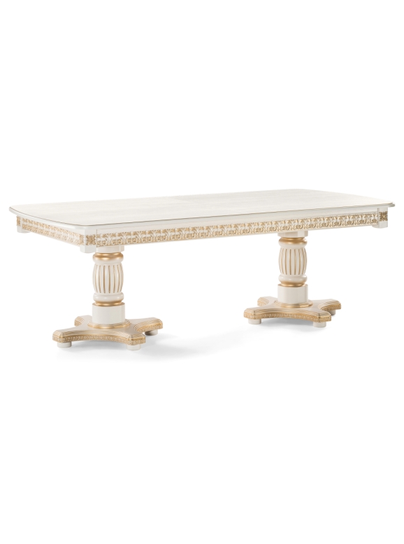 Деревянный стол Морнит 220(320)х110 слоновая кость / золото