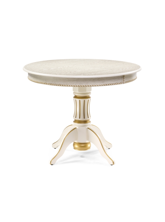 Деревянный стол Павия 100(130)х100х79 слоновая кость с золотой патиной