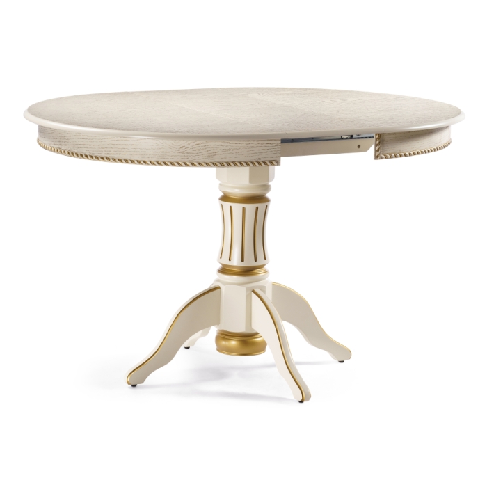 Деревянный стол Павия 100(130)х100х79 слоновая кость с золотой патиной