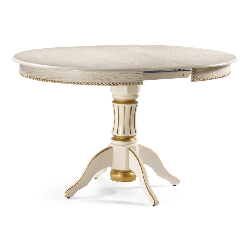 Деревянный стол Павия 100(130)х100х79 слоновая кость с золотой патиной