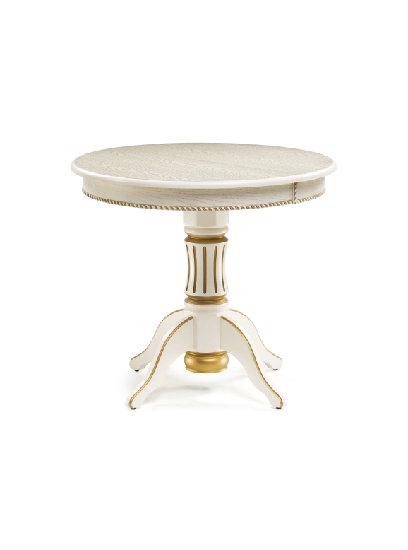 Деревянный стол Павия 90(120)х90х80 слоновая кость с золотой патиной