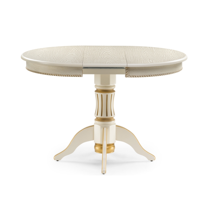 Деревянный стол Павия 90(120)х90х80 слоновая кость с золотой патиной