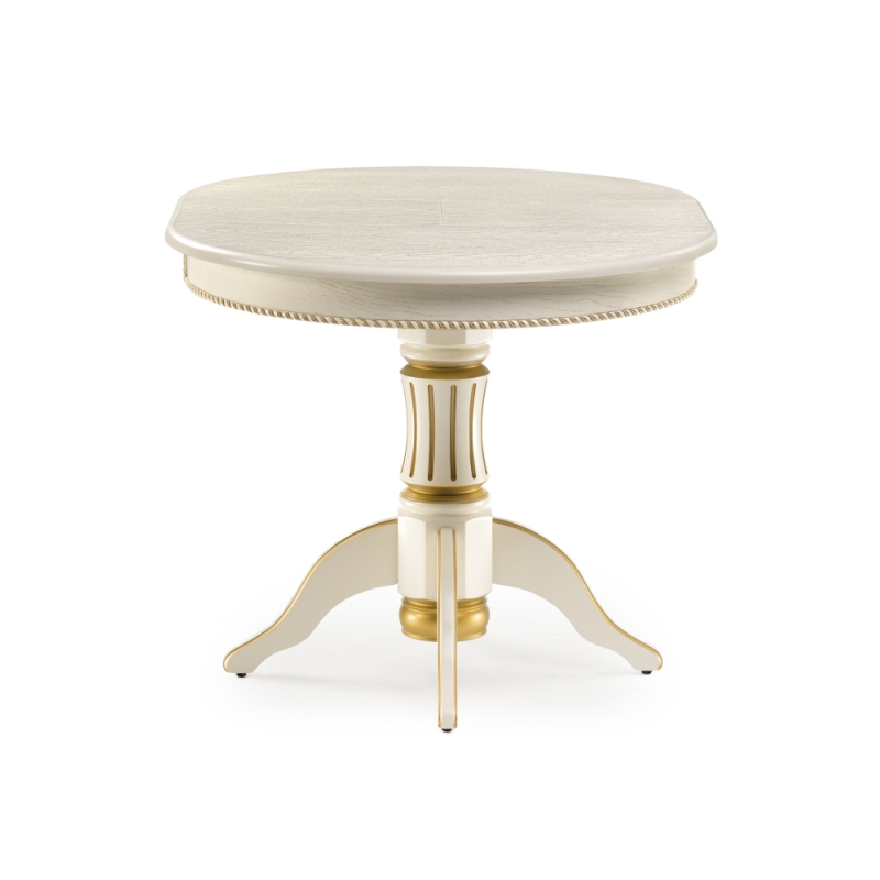 Деревянный стол Павия 90(120)х90х80 слоновая кость с золотой патиной