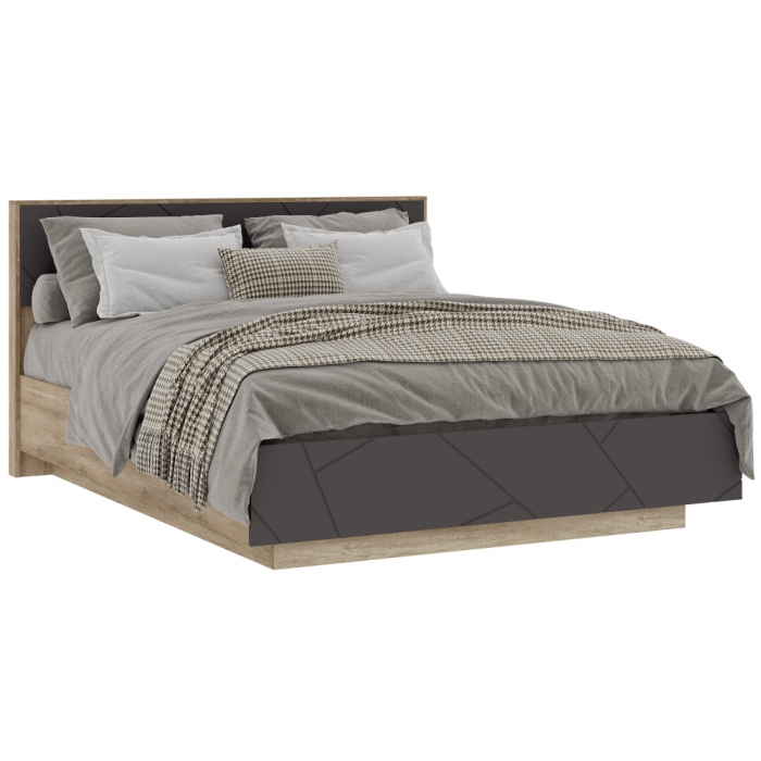 Двуспальная кровать Диамо КР 01 160х200 софт графит / дуб каньон