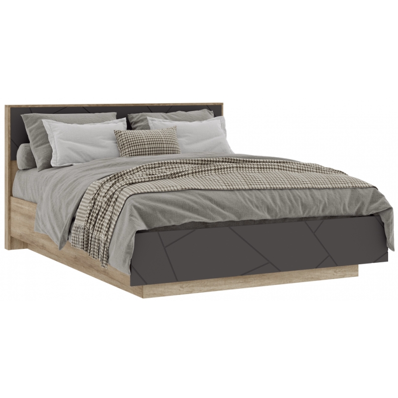 Двуспальная кровать Диамо КР 01 160х200 софт графит / дуб каньон