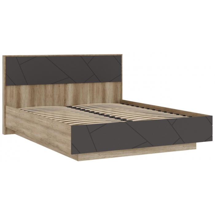 Двуспальная кровать Диамо КР 01 160х200 софт графит / дуб каньон