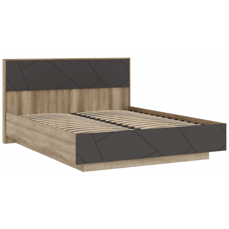 Двуспальная кровать Диамо КР 01 160х200 софт графит / дуб каньон
