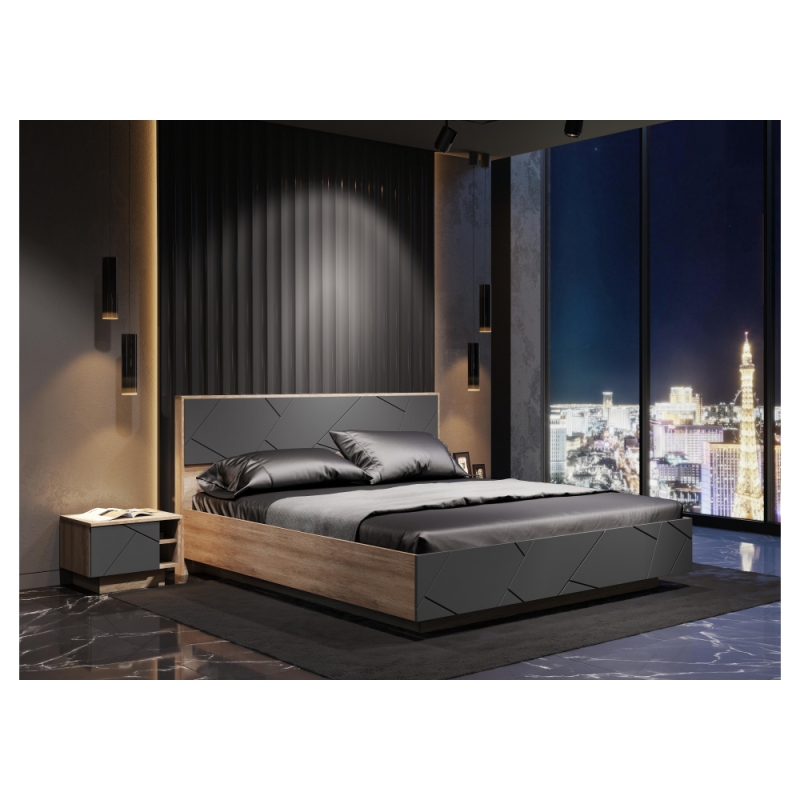 Двуспальная кровать Диамо КР 01 160х200 софт графит / дуб каньон