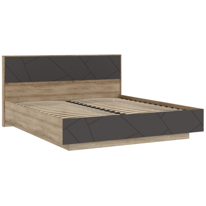 Двуспальная кровать Диамо КР 02 180х200 софт графит / дуб каньон