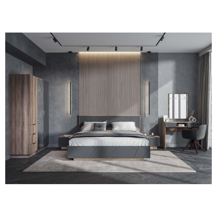 Двуспальная кровать Диамо КР 02 180х200 софт графит / дуб каньон