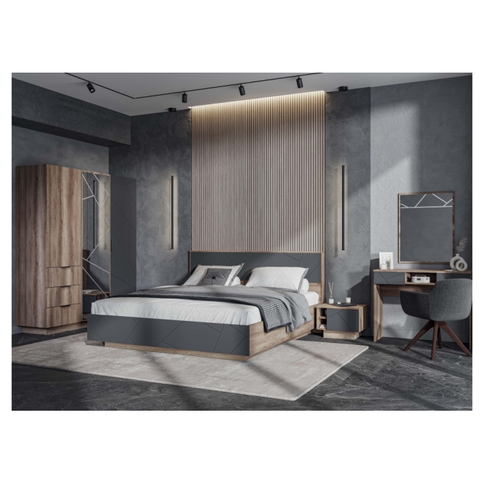 Двуспальная кровать Диамо КР 02 180х200 софт графит / дуб каньон