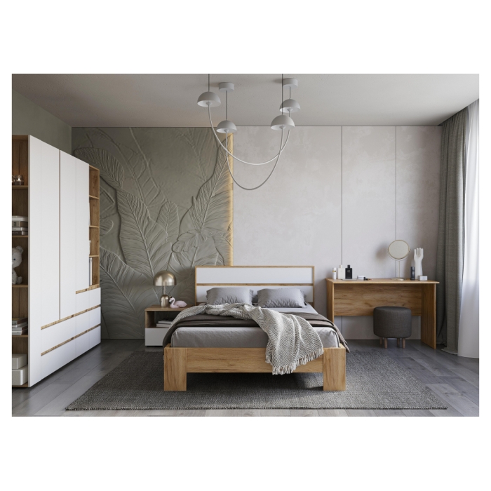 Двуспальная кровать Элла КР 03 160х200 белый / дуб крафт золото