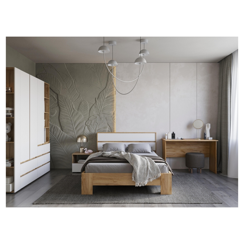 Двуспальная кровать Элла КР 03 160х200 белый / дуб крафт золото