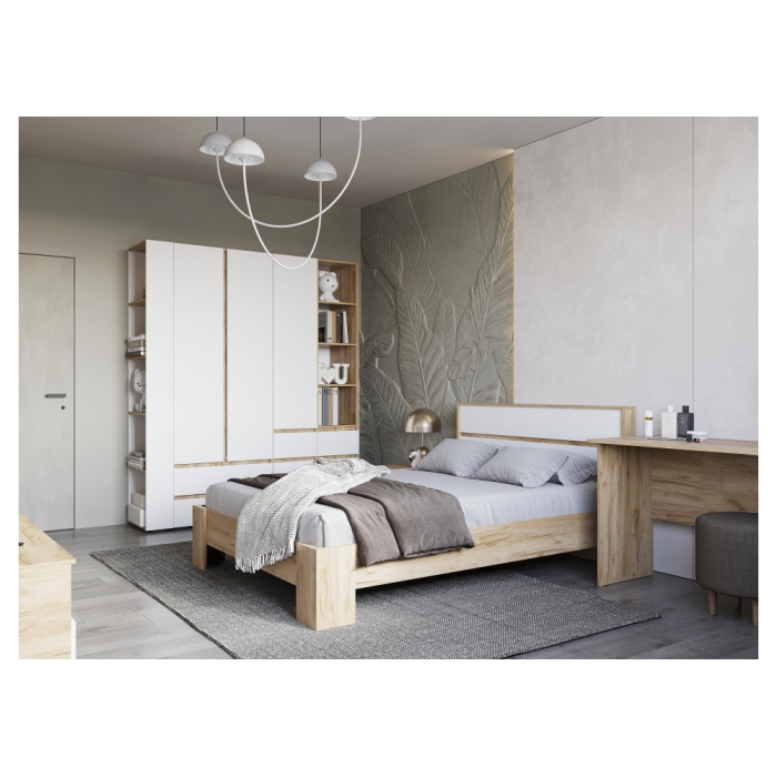 Двуспальная кровать Элла КР 03 160х200 белый / дуб крафт золото