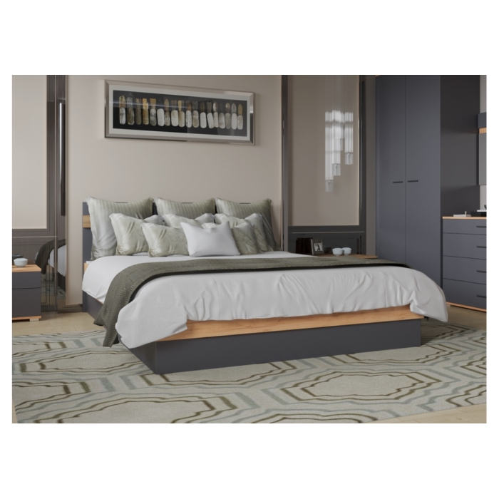 Двуспальная кровать Кассандра 160х200 дуб крафт золотой / антрацит