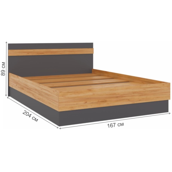 Двуспальная кровать Кассандра 160х200 дуб крафт золотой / антрацит