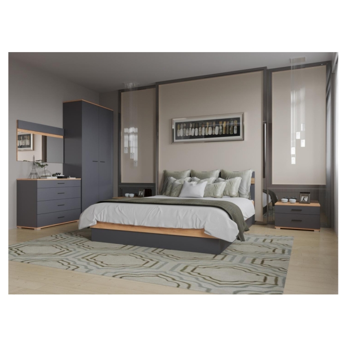 Двуспальная кровать Кассандра 160х200 дуб крафт золотой / антрацит