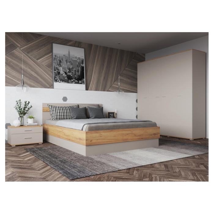 Кровать Кассандра 160х200 дуб крафт золотой / кашемир