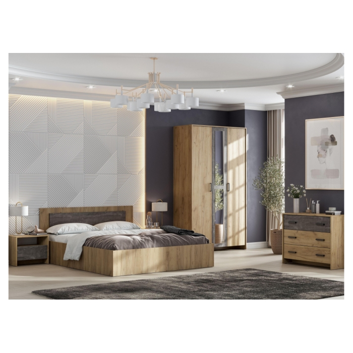 Двуспальная кровать Taika 160х200 дуб золотой / камень темный