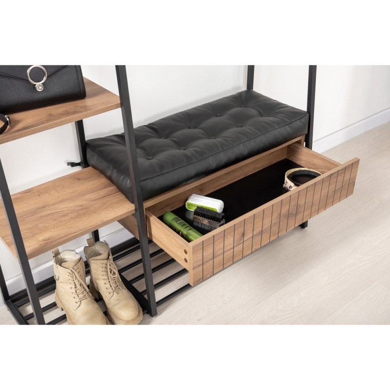 Готовая прихожая Гранд 15.124 дуб крафт табачный / кожзам HOLST Black