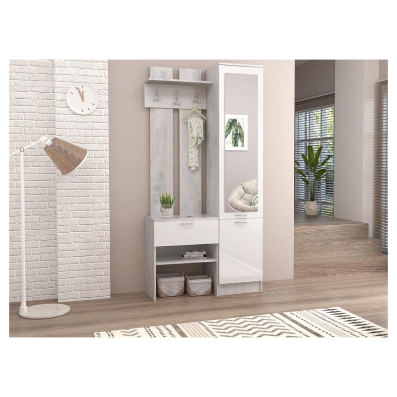 Готовая прихожая Иннэс-3 бетон светлый / белый глянец