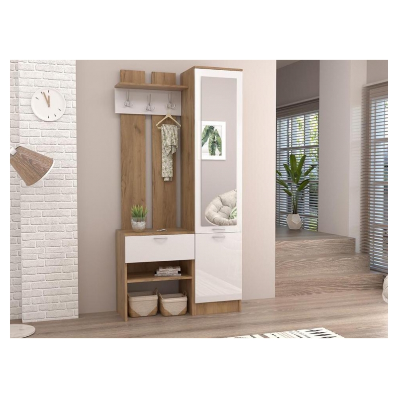 Готовая прихожая Иннэс-3 дуб крафт золотой / белый глянец