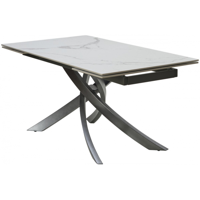 Керамический стол Estebio 160 gloss statuario white solid ceramic / серый металлик